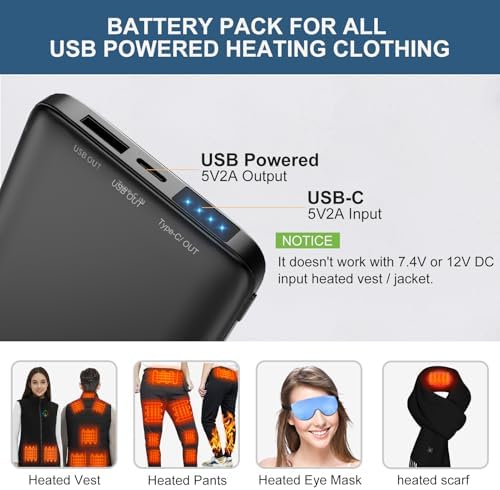 KOVNLO Ultra-Thin 10000 m Ah USB Power Bank for Heated Vests and Mobile Devices – Lightweight, High-Speed Charging for i Phone & Android Users – Perfect Outdoor Companion for Comfort and Connectivity