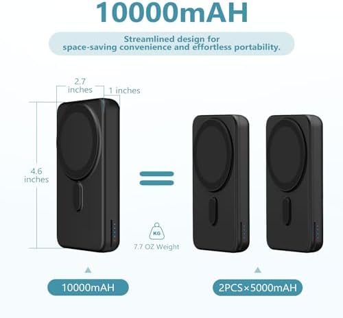 DDUAN 10000 m Ah Mag-Safe Wireless Power Bank – Dual Charging Solution for i Phone 15/14/13/12 & All Apple Watch Series with USB-C Cable – Sleek Portable Design for On-the-Go Convenience and Fast Charging Performance