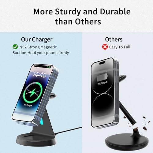 Revolutionize Your Charging Routine with the 3-in-1 Mag Safe-Compatible Charging Station – Fast Wireless Charger for i Phone 12-16 Series, Air Pods, and Apple Watch – Sleek, Compact Design with Enhanced Safety Features for Home and Office Use