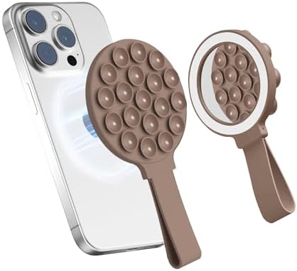 Mag Safe-Compatible Silicone Suction Cup Phone Mount with Integrated Mirror for Effortless Selfies and Video Calls – Hands-Free i Phone Accessory in Chic Pink for Ultimate Convenience and Versatility