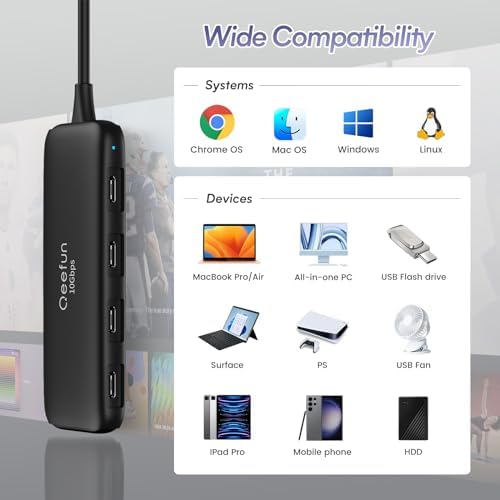 Revolutionize Your Connectivity with the Qeefun 4-Port USB 3.0 Hub – High-Speed 5 Gbps Data Transfer, Individual LED Power Switches, and 2 ft Extension Cable for Ultimate Flexibility – Perfect USB Splitter for Laptops, PCs, i Macs, and More! Enhance Your Workspace Efficiency and Control Multiple Devices Effortlessly!