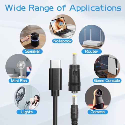 Ultimate 65 W USB-C to DC Adapter Cable with 10 Interchangeable Connectors – Universal Power Charging Solution for Laptops and Gadgets – Compact and Portable Design for Travel – Fast, Safe, and Versatile Charging for Multiple Devices – Compatible with Major Brands Including Dell, HP, Lenovo, and More – Efficient Power Transfer with Built-in PD Trigger Chip and Robust Cable Construction – Ideal for Laptops, Bluetooth Speakers, Routers, and Small Electronics – Perfect for On-the-Go Professionals and Tech Enthusiasts – Simplify Your Charging Needs with One Cable Solution – Lightweight and Easy to Carry for All Your Power Requirements