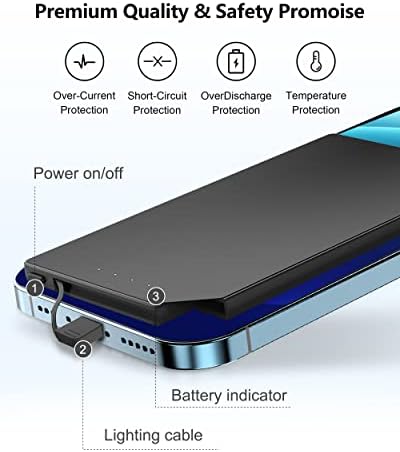 TNTOR Ultra-Thin 5000 m Ah Portable Charger with Built-in Lightning Cable – Lightweight Power Bank for i Phone 14/13/12/11/X/8 – Essential Travel Companion for Fast Charging and Enhanced Device Compatibility