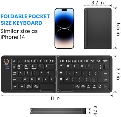 Ultra-Slim Foldable Bluetooth Keyboard – Portable, Rechargeable Wireless Full-Size Design for i OS, Android & Windows – Perfect Travel Companion for Smartphones, Tablets & Laptops – Enhance Your Mobile Productivity Anywhere