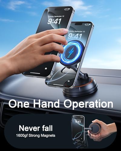 15 W Magnetic Wireless Car Charger for i Phone 12-17 Series – Ultra-Fast Charging with Secure Magnetic Suction for Dashboard & Windshield – Stylish Mag Safe-Compatible Phone Mount for Effortless On-the-Go Connectivity and Power
