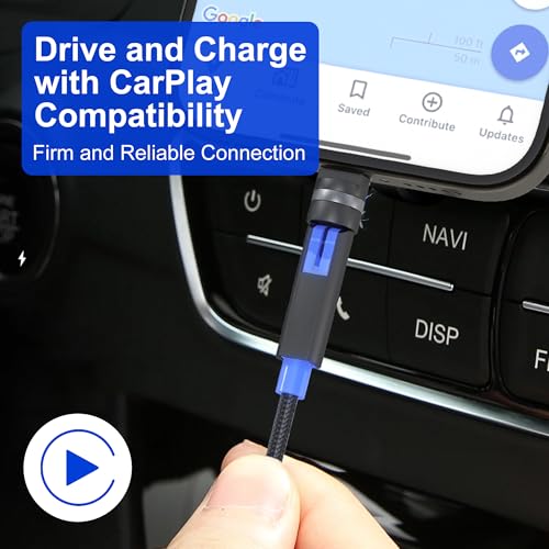 Revolutionize Your Charging Experience with the 90-Degree Lightning Cable – 360° Rotating Connector for Apple Devices | MFi Certified, Fast 2.4 A Charging, Right Angle Design for i Phone 14/13/12/11/X/8/7/6/5 Pro Max & i Pad | 3 FT Length for Ultimate Convenience and Compatibility