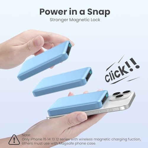 Ultra-Slim Magnetic Portable Charger 10800 m Ah Power Bank with LCD Display – Fast 20 W PD USB-C Input/Output, Wireless Charging for Mag Safe-Compatible i Phones Including 16/15/14/13 Series – Lightweight Travel Essential for On-the-Go Power