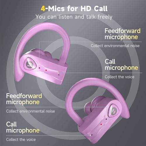 Elevate Your Audio Experience with Advanced Bluetooth Noise-Canceling Headphones Featuring 4 Mics for Crystal Clear Calls, Immersive Bass, 60 Hours Playtime – Wireless Charging Case & LED Display for Sports and Workouts with Secure Earhooks for Ultimate Comfort