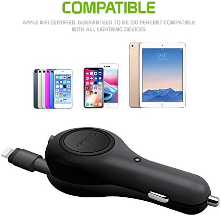 Cellet Retractable USB-C Car Charger – 15 W Fast Charging Adapter with 3.3 ft Tangle-Free Cable & 3 A Output, LED Charge Indicator for i Phone 15/16 & Android Devices, Compact & Travel-Friendly Design for Efficient Power Delivery