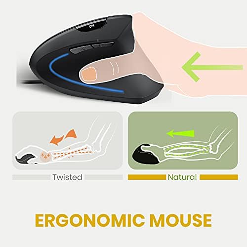 Ergonomic Perixx PERIMICE-713 Wireless Vertical Mouse for Right-Handed Users – 6 Customizable Buttons, Adjustable 3-Level DPI, Sleek Black Design, Unmatched Comfort for Long Hours of Work or Gaming