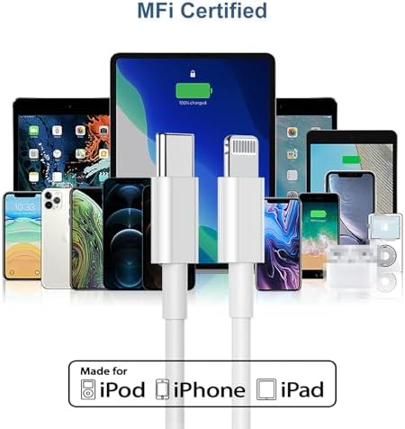 Premium 2 Pack USB C to Lightning Cable – 6 ft Apple MFi Certified Fast Charging Cord for i Phone 13/12/11 Pro/Max, Durable Power Delivery Charging Solution in Sleek Black – Unmatched Speed and Compatibility for On-the-Go Users