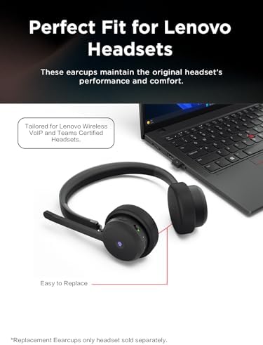 Lenovo Wireless Vo IP Headset Replacement Earcups – Premium Comfort Memory Foam Design with Noise Isolation for Gaming & Professional Use, Effortlessly Upgrade Your Headset Compatibility for Enhanced Audio Experience