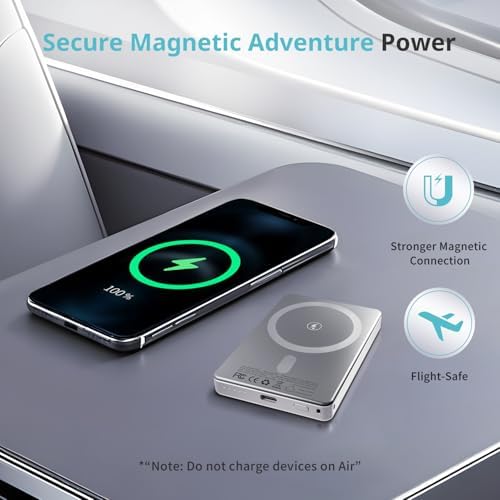 Ultra-Slim Magnetic Wireless Power Bank for i Phone 16/15/14 Series – 5000 m Ah Portable Charger with 20 W PD Fast Charging, Strong Magnet Attachment, Dual Charging Modes & Safety Features, Perfect Travel Companion for On-the-Go Power