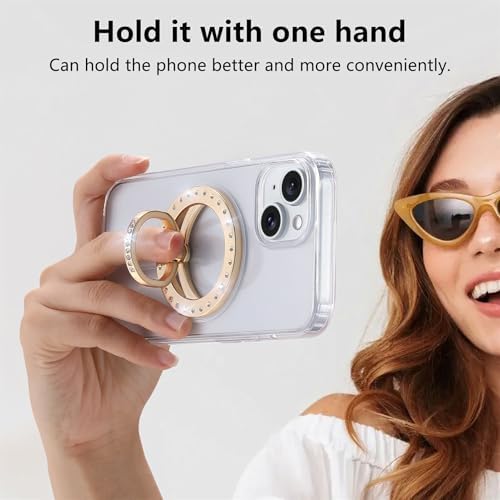 Elevate Your Mobile Experience with the Premium Glitter Gold Magnetic Phone Ring Holder – Perfectly Compatible with Mag Safe for i Phone 12-16, Adjustable Kickstand for Effortless One-Handed Use, Enhanced Grip for Secure Handling and Stylish Aesthetics