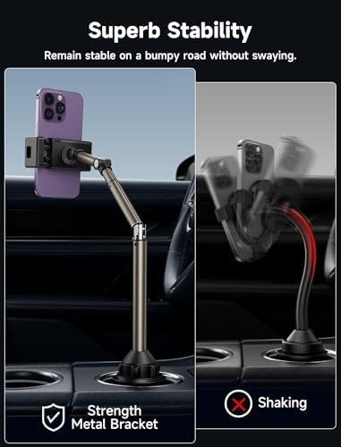 JSAUX Universal Cup Holder Mount for Foldable Phones – Adjustable Cradle Compatible with i Pad Mini, Samsung Galaxy Z Fold Series, Pixel 9 Pro, and Xiaomi Mix Fold – 360-Degree Rotation for Safe, Hands-Free Use in Cars and Trucks – Durable, Easy-Install Car Accessory for Enhanced Navigation and Streaming Experience