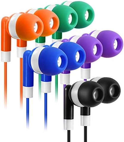 Vibrant 30-Pack Kids Earbuds – Wired In-Ear Headphones in 5 Fun Colors (Black, Blue, Orange, Green, Purple) – Ideal for i Pads, Macs, PCs & Fitness Gear – Perfect for Classrooms & Group Activities with Enhanced Compatibility and Sound Quality