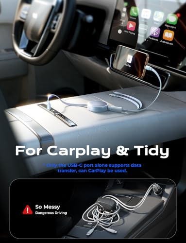 LISEN Multi Charging Cable, 3 in 1 Charging Cable, Retractable Car Charger with Type C/L/Micro USB Ports for iPhone 16 15 14 Pro Max/Samsung Galaxy S25/PS/Kindle, Multi Chargers for All Devices – Enhanced Compatibility and Speed