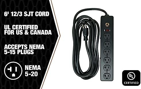 Heavy-Duty Magnetic Power Strip with 5 Outlets and 2.4 A USB – 8-Foot Cord for Ultimate Flexibility and Fast Charging, Ideal for Home and Jobsite Use