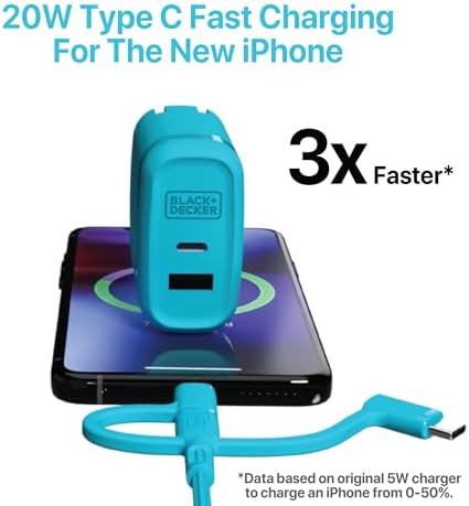 BLACK+DECKER 38 W Dual-Port Fast Charging Wall Adapter – Compact USB-C & Type C Quick Charge Power Supply with Qualcomm QC 3.0 – Perfect for Home, Office & Travel – Versatile PD Charger for Smartphones, Tablets & More