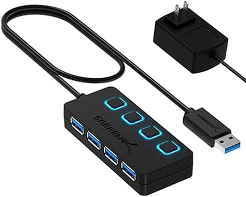 SABRENT 4-Port USB 3.0 Hub with Individual LED Power Switches – Ultimate Connectivity Solution for Home & Office with 5 V/2.5 A Adapter for Maximum Device Compatibility and Speed Enhancement