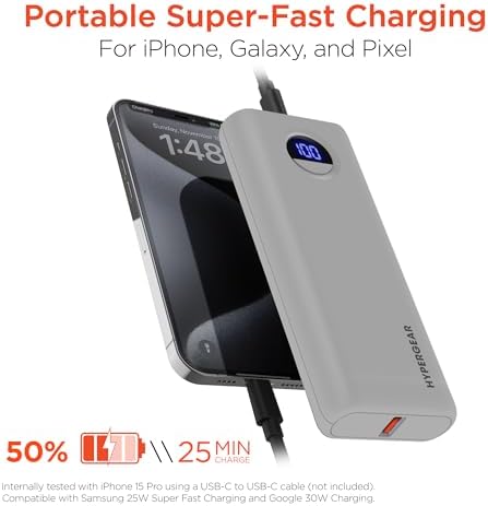 High-Capacity 10,000 m Ah Portable Power Bank with 20 W USB-C PD Fast Charging – Dual-Port Charger for i Phone, Galaxy & More – LED Display for Battery Life Monitoring, Up to 35 Hours Extra Power, Compact Travel Essential for On-the-Go Charging