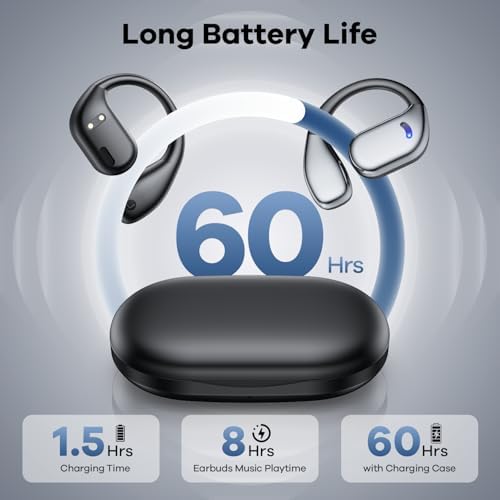 Revolutionize Your Workout with Ultra-Lightweight Open Ear Bluetooth Sport Earbuds – 60-Hour Playtime, Immersive 8 D Sound, and Smart LED Display – Ergonomic Over-Ear Design with Secure Earhooks and Built-in Mic for Comfort and Safety During Running and Daily Activities in Vibrant Light Yellow