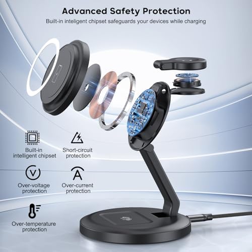 Ultimate 3-in-1 Magnetic Wireless Charging Station for Apple Devices – Foldable Design with Enhanced Magnetic Alignment for i Phone 16/15/14/13/12, Apple Watch Series 9/8/7/6/SE, and Air Pods Pro/2/3/4 – Fast Charging with 20 W PD Adapter and USB-C Cable Included – Travel-Friendly, Compact, and Efficient Power Solution for All Your Apple Gear – Experience Seamless Charging with Superior Stability and Optimized Viewing Angles, Perfect for Home, Office, or On-the-Go Use – Elevate Your Charging Experience Today!