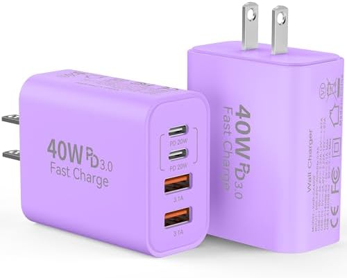 Ultimate 40 W Multiport USB-C Fast Charger – High-Efficiency 4-Port Power Adapter with Quick Charge 3.0 & Power Delivery for Super-Fast Device Charging – Sleek, Portable Design Perfect for Travel – Convenient 2-Pack for Enhanced Versatility and Easy Charging on the Go