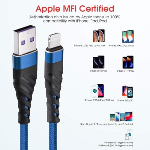 Cyven Smart 3-Pack 6 Ft MFi Certified Lightning Cables – Fast Charging USB A to Lightning Cords for i Phone 14/13/12/11/XS/XR/X/8/7/6/5/SE Plus Pro Max Mini – Durable Red Design for Ultimate Flexibility and Speed