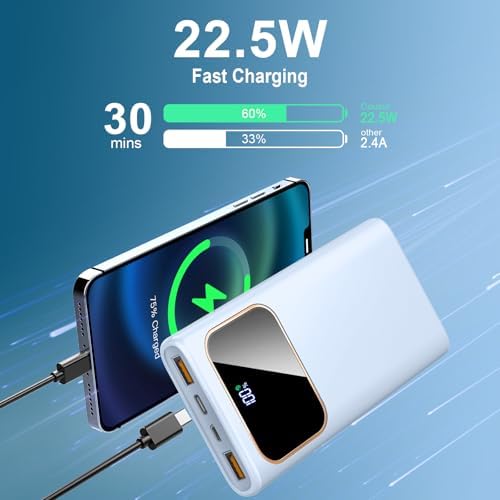 High-Speed 10000 m Ah Portable Power Bank with Dual USB-C Fast Charging – 22.5 W Battery Pack for Smartphones & USB Devices, LED Display, PD 3.0 & QC 4.0 Compatible, Ideal for Travelers & On-the-Go Users
