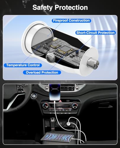 Ultimate 40 W Dual USB-C Car Charger for i Phone 16/15 & i Pad Pro – MFi Certified Fast Charging Adapter with 6 FT USB-C Cable for Galaxy S24/S23 – Premium Power Solution for On-the-Go Connectivity in Sleek White Finish