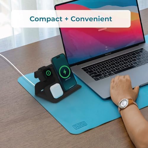 BLACK+DECKER 3-in-1 Wireless Charging Station for Apple Devices – Foldable Travel Charger Compatible with i Phone 16/15/14/13 Pro Max, Apple Watch, and Air Pods – Fast Charging, Enhanced Compatibility, Ideal for On-the-Go Users