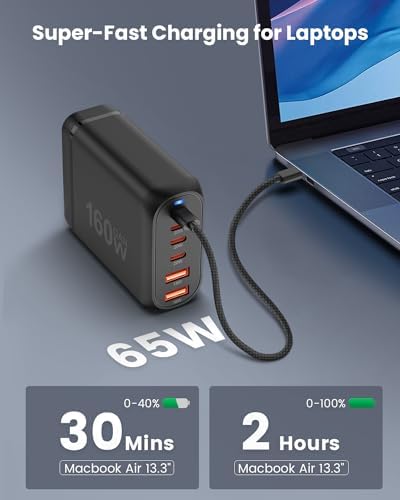 GEEKERA 160 W 6-Port USB C Fast Charging Station – Ultimate Multiport Wall Charger with 4 USB-C & 2 USB-A Ports – High-Speed Power Hub for i Phone 16, i Pad Pro, Mac Book, Samsung Galaxy, Pixel, & Nintendo Switch – Compact & Portable Design for Efficient Device Charging at Home or On-the-Go