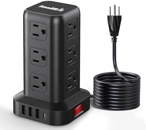 15 FT USB C Surge Protector Power Tower with 12 AC Outlets & 4 Rapid Charging USB Ports – Ultimate Overload Protection for Home and Travel Efficiency – Compact, Versatile Charging Solution for Modern Devices