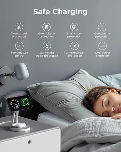 PISEN 2-in-1 Magnetic Wireless Charger Stand – Fast Charging Station for i Phone 12-16, Samsung & Air Pods – Sleek Fiber Surface, Dual Device Compatibility, Effortless Magnetic Alignment, Ideal for Home and Office Use