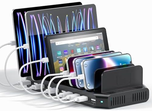 Alxum 60 W 10-Port USB Charging Station – Multi-Device Fast Charger Hub for i Pad, i Phone XS Max, Samsung Galaxy & More – Smart Technology for Optimal Charging Speed & Safety – Compact Organizer Stand for Home & Office Use