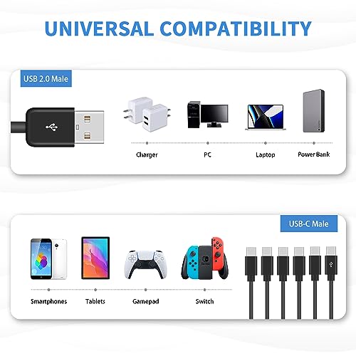 Poyiccot 6-in-1 USB A to USB C Splitter Cable – Multi-Device Charging & Data Sync Cord, 5 ft Length for Enhanced Performance with USB Type-C Phones and Tablets – Fast, Reliable, and Versatile USB 2.0 Accessory for Home, Office, and Travel