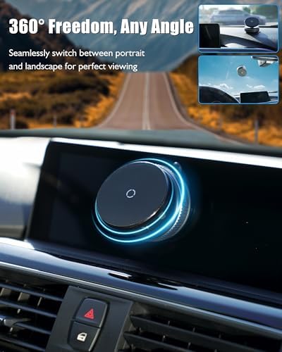 Latest Magnetic Phone Holder for Car Dashboard – Vacuum Suction Cup Phone Mount with Adjustable Angle, Compatible for Cell Phone (Use Metal Ring) – Secure Mirror/Glass/Desk Use – Enhanced Compatibility and Speed