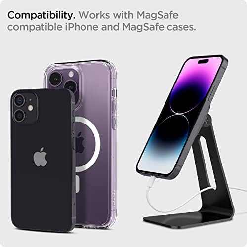 Spigen One Tap Mag Fit Wireless Charger Mount for i Phone 16/15/14/13/12 & Air Pods Pro – Effortless Magnetic Charging Stand with Innovative One Tap Technology, Sophisticated Black Finish, Enhanced Mag Safe Support, and Non-Slip Stability for Seamless Home and Office Charging Solutions