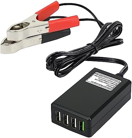 Le Motech Ultra-Fast Multi-Port USB Power Adapter – Compact 12 V/24 V to 5 V DC Converter for i Phone, Android, and Tablets – Versatile Charging Station for Travel and Outdoor Use – Reliable Power Solution with Four USB Ports for Quick Device Charging
