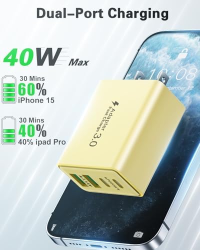 40 W Dual PD Fast Charging 4-Port USB C Charger Block Duo – Universal Compatibility for i Phone 16-11 Pro Max & Samsung Devices – Efficient Multi-Device Power Adapter for Home, Office, and Travel Use