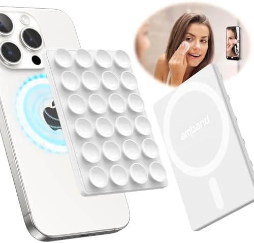Mag Safe Sticky Octo Suction Buddy Phone Mount – Versatile Hands-Free Magnetic Phone Grip for i Phone | Trendy White Design with Adapter Ring | Unmatched Stability & Convenience for Active Lifestyles | Ideal Gift for Moms and Women Enthusiasts
