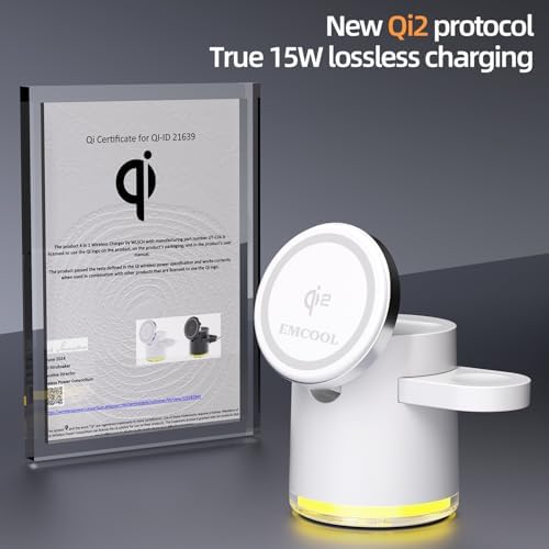 Revolutionize Your Charging Routine with the 4 in 1 Qi2 Certified Magnetic Wireless Charger – 15 W Fast Charging Station for i Phone 12-16, Apple Watch & Air Pods, Compact & Foldable Design with 30 W Adapter Included (Sleek White Finish) – Ultimate Apple Device Compatibility and Space-Saving Solution