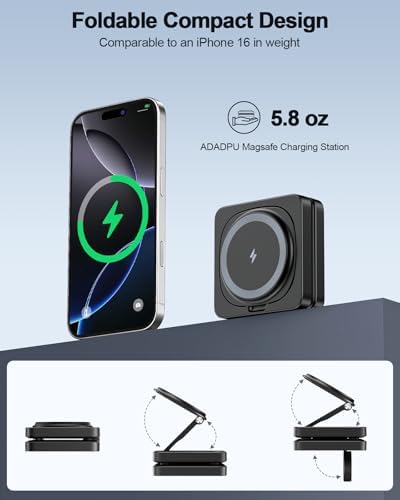 2025 ADADPU Magnetic Wireless Charging Station – Ultimate 3-in-1 Foldable Mag-Safe Charger for i Phone 16, 15, 14, 13, 12 Pro Max Plus, Apple Watch & Air Pods – Travel-Friendly, Fast Charging Pad with Enhanced Compatibility and Magnetic Alignment