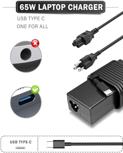 High-Efficiency 65 W USB-C Laptop Charger for HP Elite Book and Pro Book Series – Universal Compatibility for Rapid Charging, Supporting G8 to G11 Models, and Beyond – Perfect Replacement for Elite Book, Envy, ZBook, and Chromebook Devices – 100-240 V Input with Versatile Output (5 V-20 V) for Optimal Power Delivery – Robust and Durable Design with Comprehensive Customer Support for a Smooth User Experience – Ideal for Professionals Seeking Reliable Power Solutions