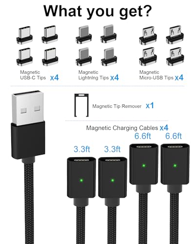 Maximize Your Device Charging Potential with the ZBF Magnetic 3-in-1 Cable Set – Rapid 3 A Power Delivery, 480 Mbps Data Sync, and Effortless Magnetic Connectors for USB-C, i Phone, and Micro USB Compatibility – Durable Multi-Length Options Perfect for Home, Office, and Travel Use
