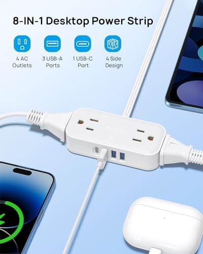 Compact TROND Travel Power Strip with USB Charging Ports – 5 ft Flat Plug Extension Cord for Seamless Device Connectivity in Dorm Rooms and Offices – Essential Travel Adapter for Multiple Outlets and Enhanced Compatibility
