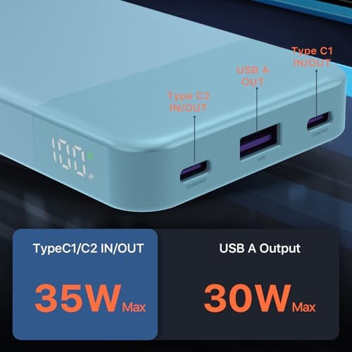 Compact 10000 m Ah Fast Charging Power Bank – 35 W Portable Charger with PD 3.0 & QC 4.0 – Lightweight Type-C & USB-A Compatible Battery Pack for i Phone, Samsung, i Pad – Ultimate Solution for On-the-Go Charging Efficiency