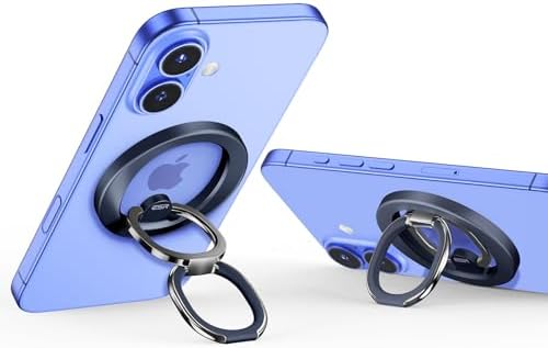 Magnetic Phone Ring Holder with 2-Way Adjustable Stand for i Phone and Galaxy – ESR Halo Lock Grip for Enhanced Stability, Secure Comfort, and Effortless Wireless Charging – Premium Zinc-Alloy Design, 1,200 g Magnetic Hold, Versatile Portrait/Landscape Viewing – Ideal for Caseless Phones and Mag Safe Cases – Black Finish for Modern Aesthetics