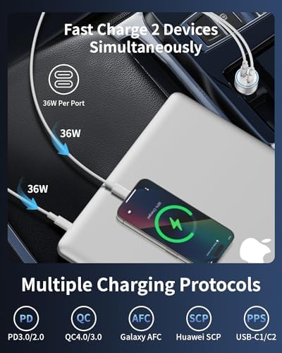 Power Up Your Journey: i Phone 15 24 W Dual-Port Fast USB Car Charger with 2-Pack 3 FT USB-C Cables – Ultimate Compatibility for i Phone 16/15, i Pad Pro/Air/Mini, Galaxy, and Pixel Devices – Compact, Efficient, and Built for Speed
